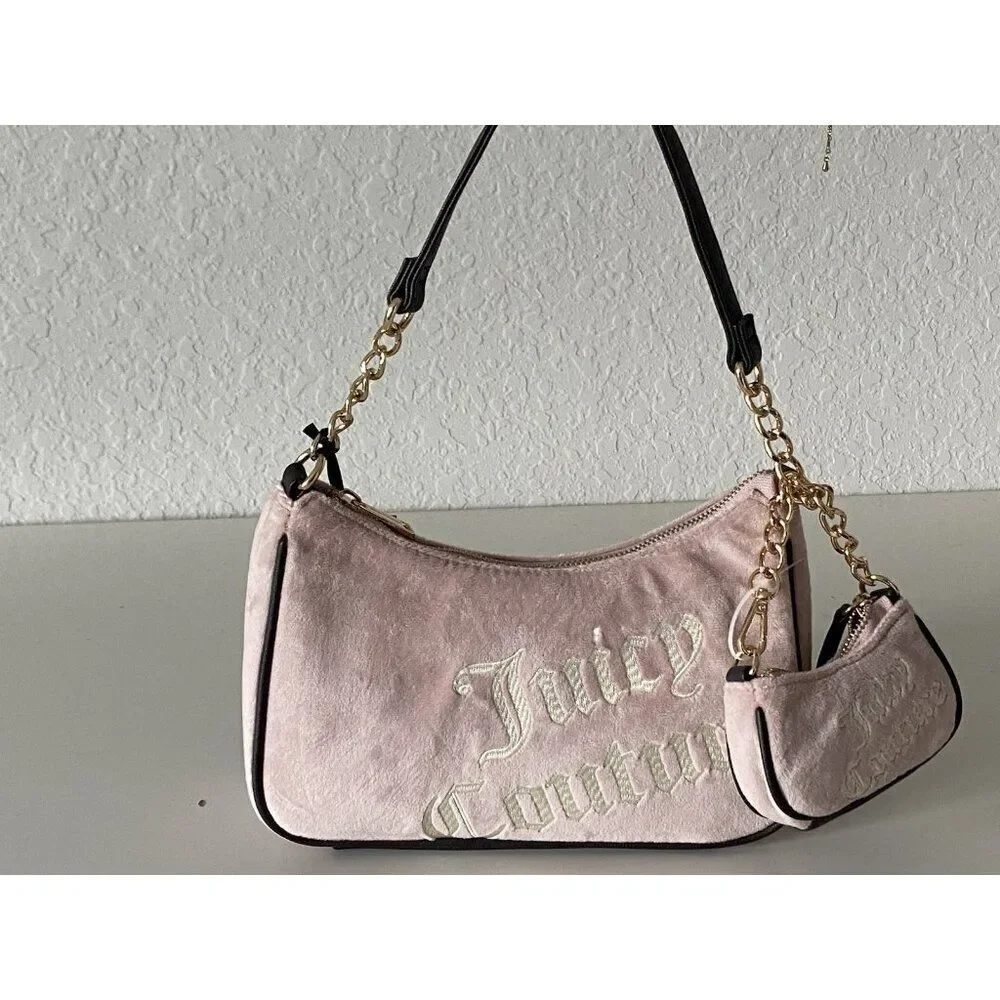 Juicy Couture Dusty Blush & Chocolate Better Together Hobo Bag With Mini Bag NEW
